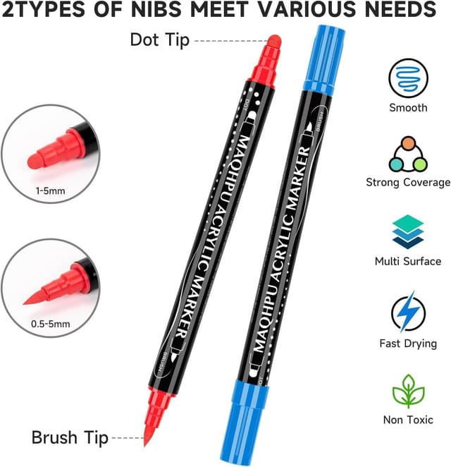 Thumbnail 2 de Maqhpu 24 Colour Dual Tip Acrylic Paint Pens
