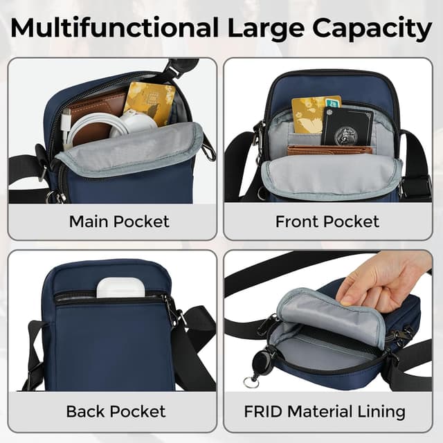 Detalle de Tibroni petit sac à bandoulière antivol avec RFID et fermeture éclair