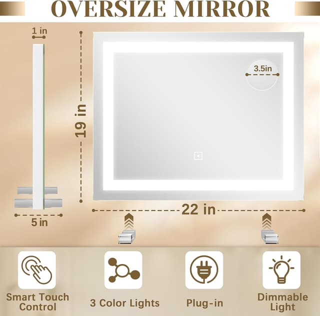 Thumbnail 1 de ROLOVE 22x20 Lighted Vanity Mirror
