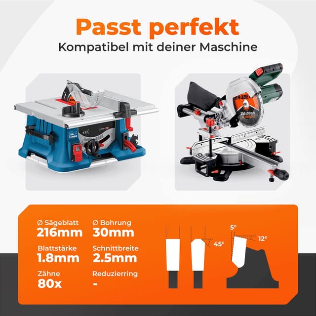 Detalle de Lame de scie BAUBECK 216×30 pour découpe précise de l’aluminium (60 dents) compatible scies à onglet 216 mm