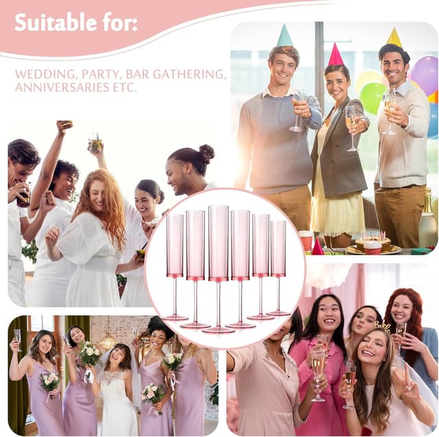 Thumbnail 3 de 6 Pink Champagne Flutes 5.4 oz ⚡