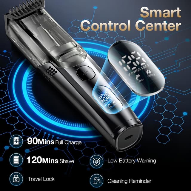Detalle de VivaEase Vacuum Beard Trimmer for Men (New Version) – Adjustable 1–20mm Precision with Vacuum, IPX6 Waterproof & Cordless USB Charging