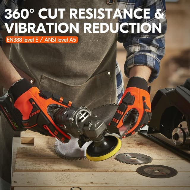 Detalle de Vgo… Guanti da lavoro antitaglio touchscreen antivibrazione con imbottitura 5 mm