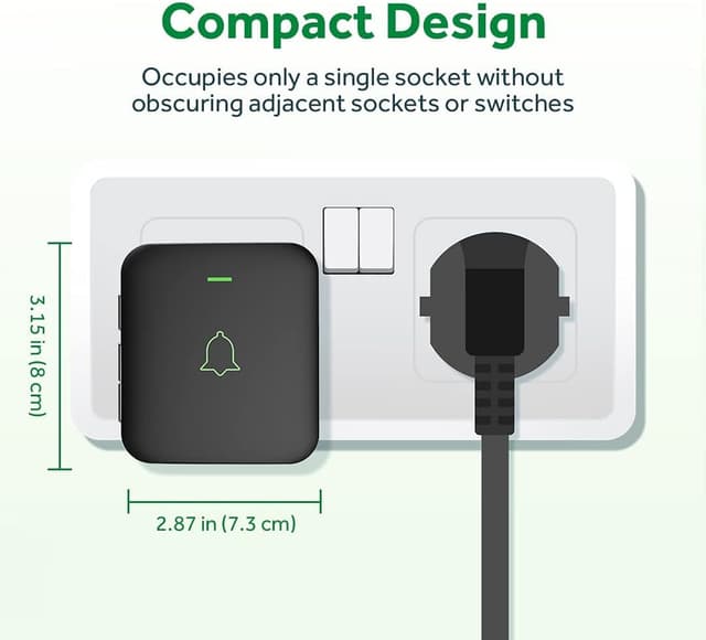 Detalle de AVANTEK Funkklingel kabellos Türglocken mit Plug-In-Empfänger (300 M) und 2 Sender – IP55, 52 Melodien
