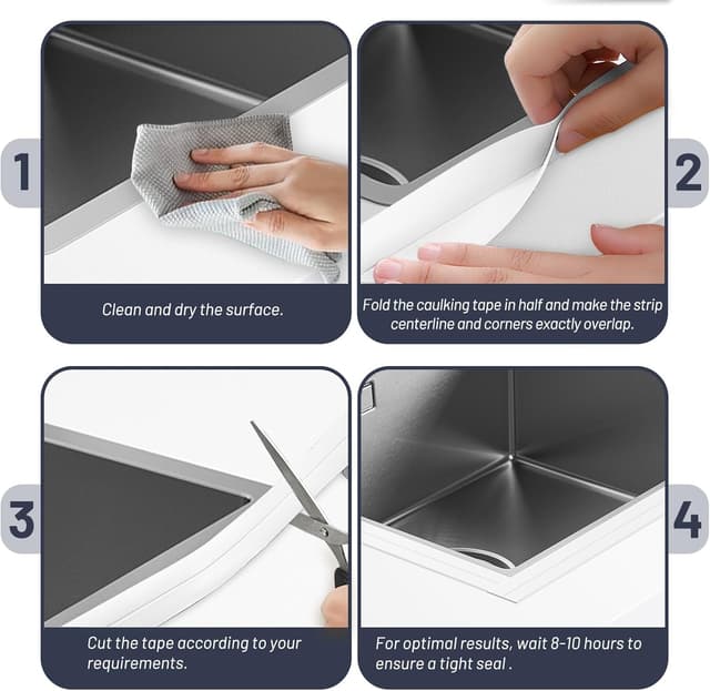 Detalle de Mokani Bath Sealant Strip (Self-Adhesive Caulk Tape) – White Waterproof PVC Tape, 2 Rolls with Sealing Tool (126 x 1.5in)