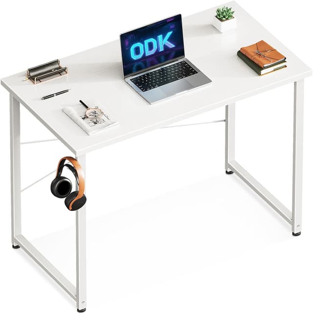 Detalle de ODK Scrivania Ufficio 80x40 cm Bianca, piccola scrivania da computer per ambienti domestici