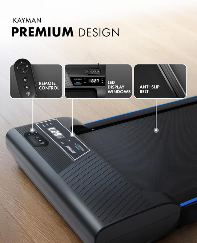 Detalle de Kayman 3-in-1 Walking Pad Treadmill (Under Desk) with Remote, 10% Incline, 1–6km/h and LED Display