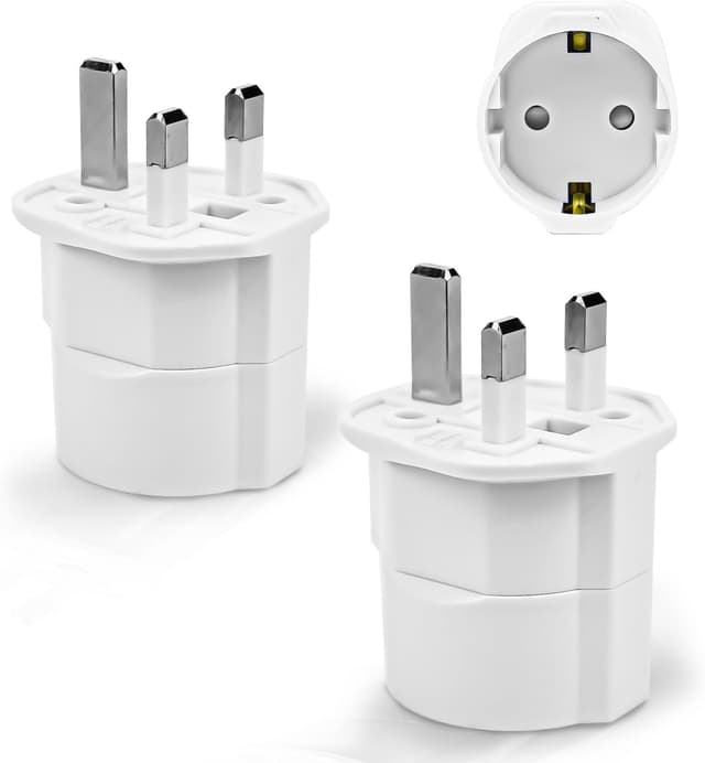 Detalle de 2er-Set Reiseadapter UK (Typ G) von Europa auf England/Schottland/Irland/Dubai/Malediven – Steckeradapter für unterwegs