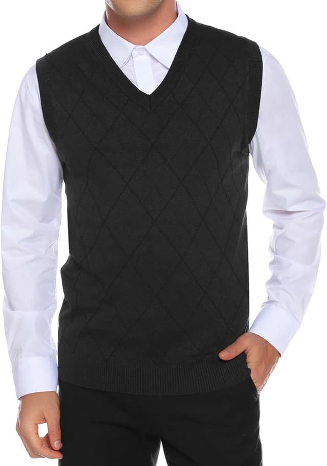 Detalle 2 de Sykooria Pullunder Herren mit V-Ausschnitt – ärmellose Strickweste für Winter, Slim Fit (S–XXL)