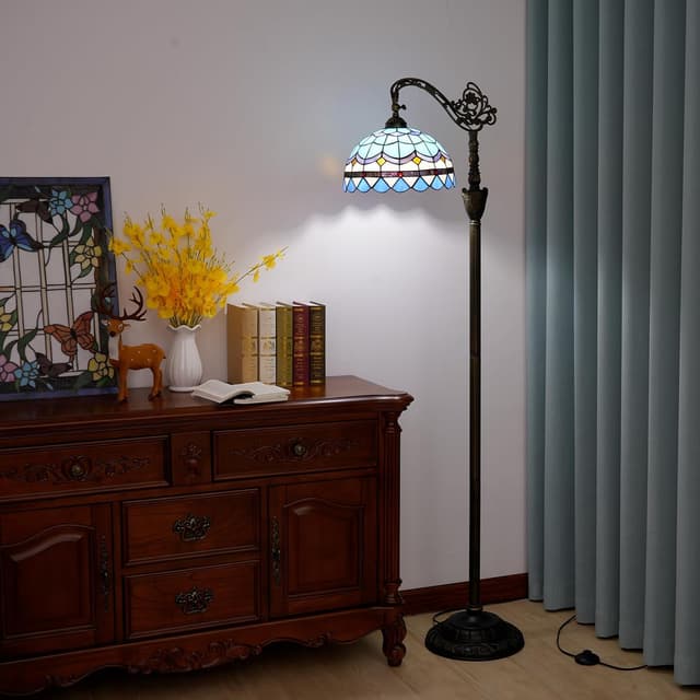 Thumbnail 2 de Tiffany Floor Lamp: Vintage Blue Stained Glass Lamp 12x12x63 in