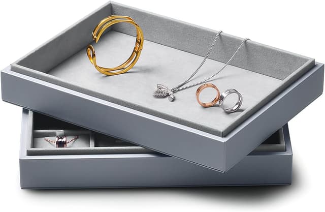 Thumbnail 6 de Papten Bandeja Apilable de Cuero para Joyas, 12 Compartimentos, Gris