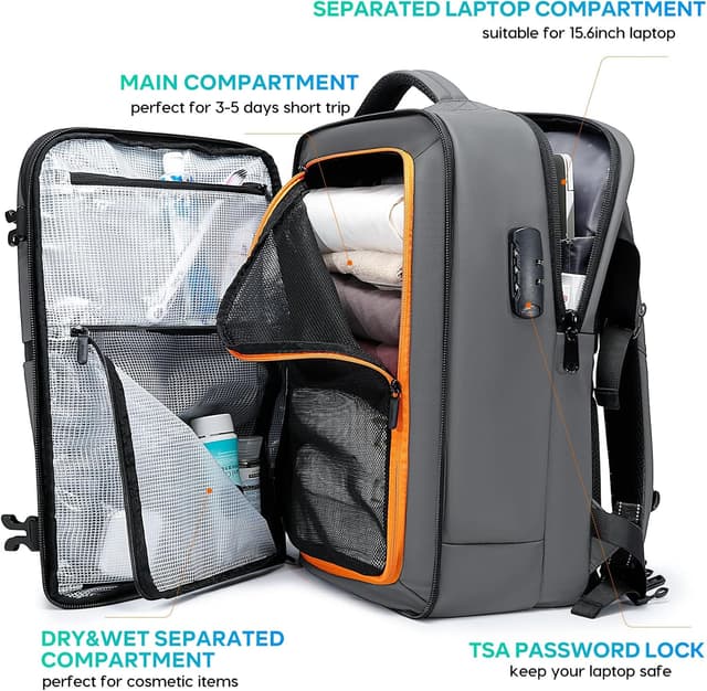 Detalle de BG FUTURE AESTHETICS Travel Backpack for Men & Women with TSA-Approved Lock, Waterproof 32L Laptop Daypack