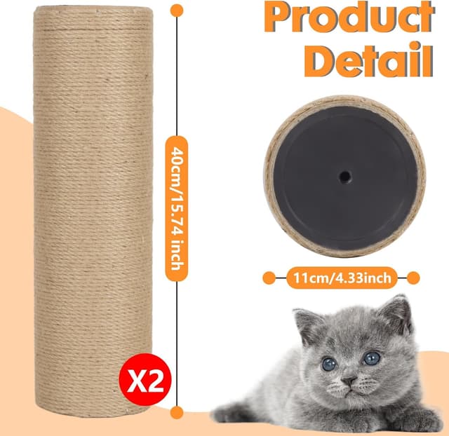 Detalle 2 de Pinkgarden Thick Natural Sisal Cat Scratching Post Refill Poles (2 Pack) – 15.7" length, 4.5" thick