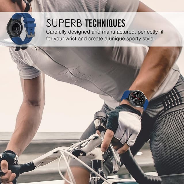 Detalle 2 de MoKo 22mm soft silicone sport strap for Samsung Galaxy Watch 3 45mm / Galaxy Watch 46mm / Gear S3 Frontier & Classic (Dark Blue)