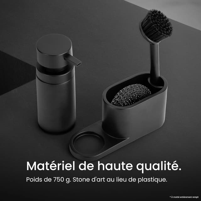 Detalle de Black Sweden Home distributeur de savon avec porte-éponge et brosse pour évier de cuisine