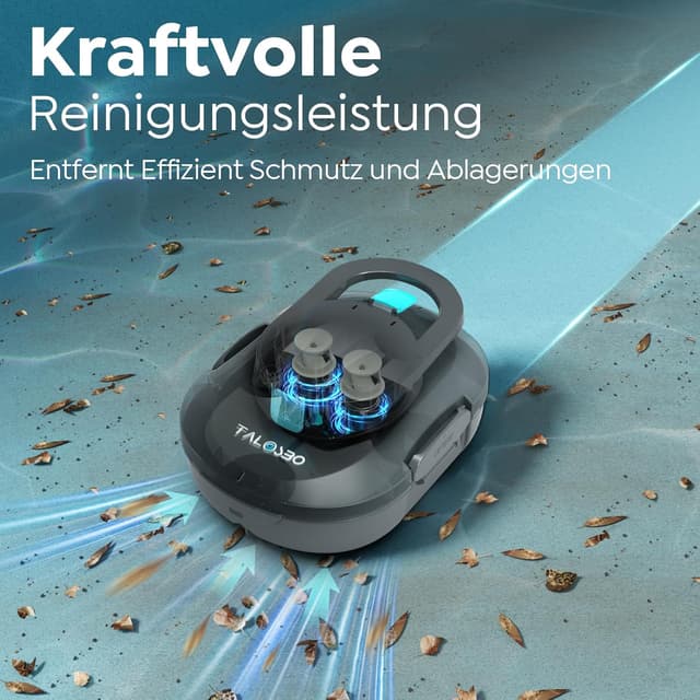 Detalle 2 de TALOSBO (2026 Upgrade) S1PRO Poolroboter – Akku-Poolsauger mit Selbsteinparkfunktion, bis 120 Min Laufzeit für Flachböden bis 100 m²