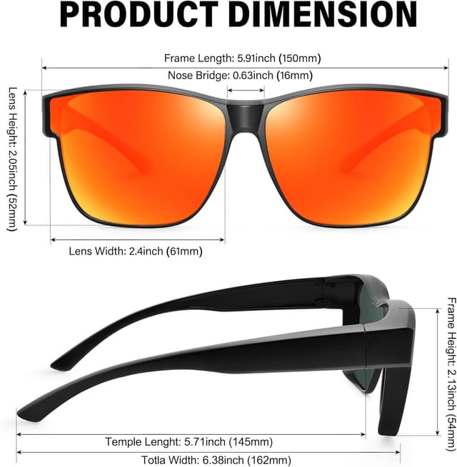 Detalle de URUMQI Überzieh-Sonnenbrille für Brillenträger (UV400, polarisiert) – beige Schildpatt-Optik