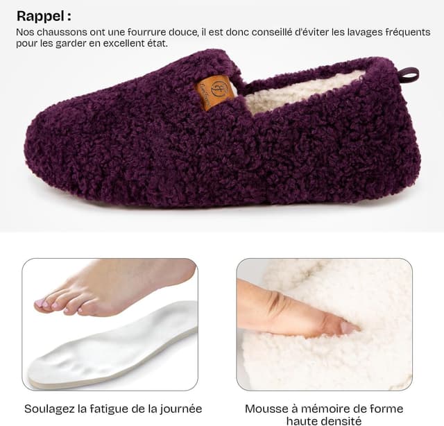 Detalle 2 de EverFoams Chaussons femme chauds en mousse à mémoire de forme, antidérapants pour intérieur/extérieur