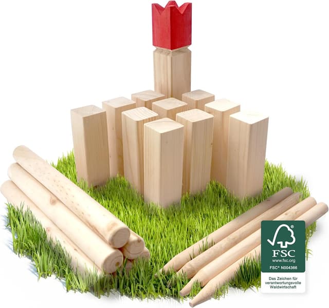 Detalle de Ocean 5 Kubb Wikinger-Wurfspiel (Original) – FSC® Holzspiel im Stoffbeutel für Schwedenschach & Outdoor