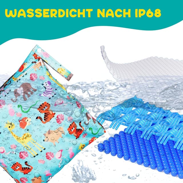 Detalle de Loscarol Wetbag Kindergarten (2 Stück) – Nassbeutel & Windeltasche groß/klein mit Doppelreißverschluss (Zoo)