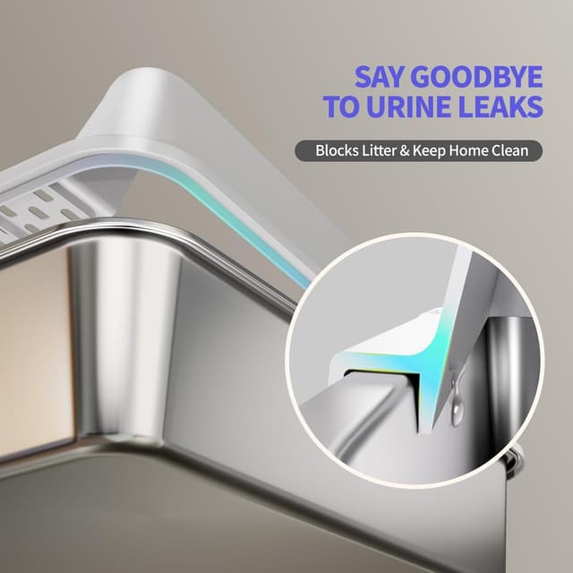 Detalle 2 de Fusblom 2 Pack Stainless Steel Cat Litter Tray with Scoops (High-Sided, Non-Sticky) – Dark Grey & Light Grey