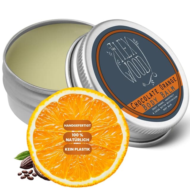 Detalle de Veganes Schoko-Orangen Körperbalsam (250 ml) mit Kakaobutter – plastikfrei & palmölfrei