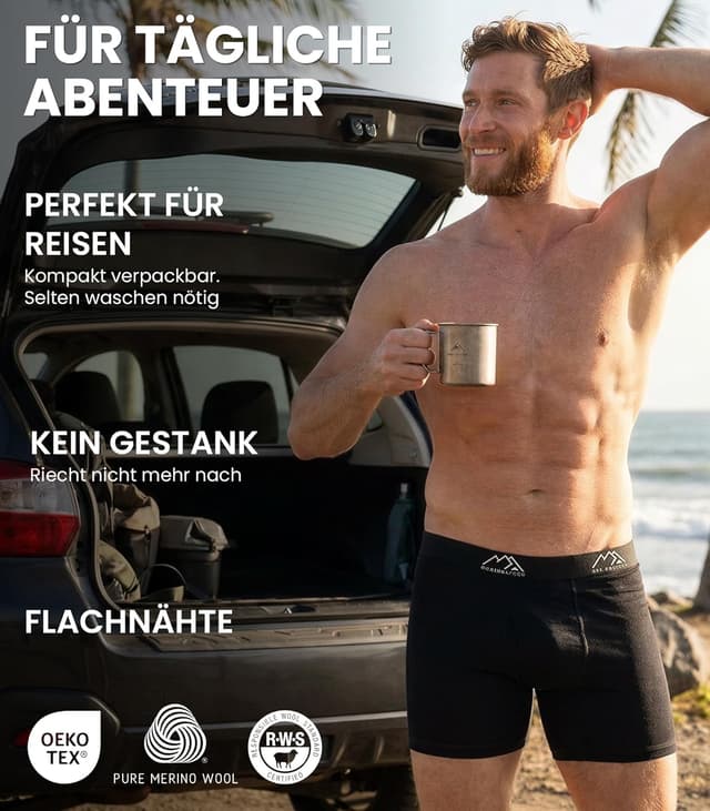 Detalle de Merino.tech Herren-Boxershorts aus 100% Merinowolle – atmungsaktiv, geruchsarm & feuchtigkeitsableitend