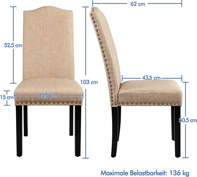 Thumbnail 2 de Yaheetech Set 4 Sedie Schienale Alto 136 kg