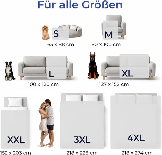 Detalle de Dreamzie wasserdichte Hundedecke (100x120 cm) für Bett, Sofa & Auto – doppelseitig, wendbar, maschinenwaschbar, hellgrau