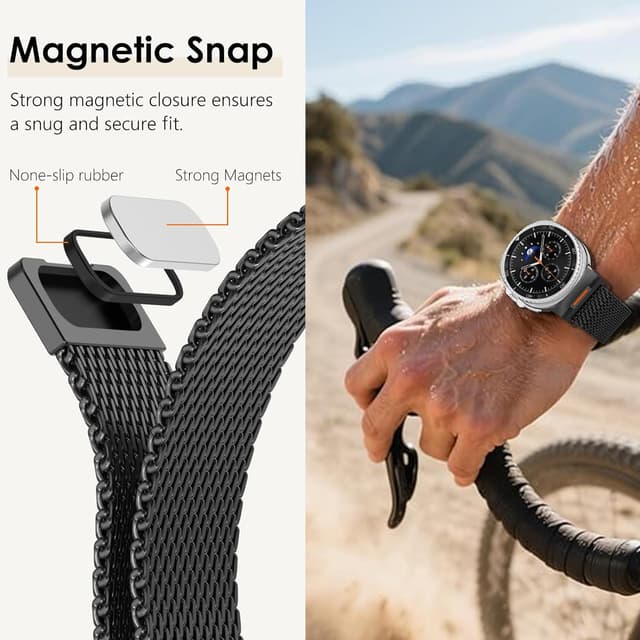 Detalle de CHANCHY Milanese Strap for Samsung Galaxy Watch 8 (40mm/44mm) & Watch 8 Classic (46mm, 2025) – No-Gap Magnetic Mesh Replacement Band