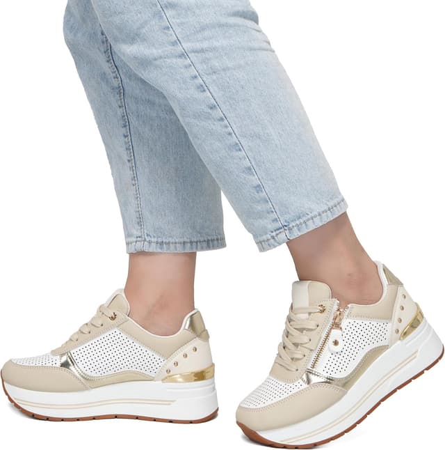 Detalle 2 de JOMIX WSC260025 Sneakers da donna con zeppa, zip laterale e lacci