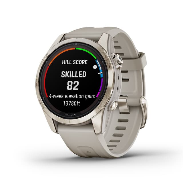 Detalle de Garmin Fenix 7S Pro Zafiro Solar (reacondicionado a estrenar) con carga solar y GPS multideporte