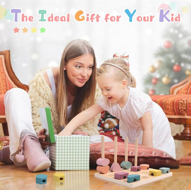 Detalle 2 de wotoyd Montessori Steckspiel & Fädelspiel aus Holz (ab 3–5 Jahren) – 3-in-1 Lernspielzeug