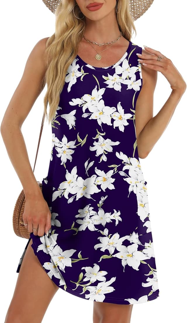 Detalle de BKRIVE Eyelet Casual Loose Sleeveless Sundress with Pockets (2025 Summer Coverup)