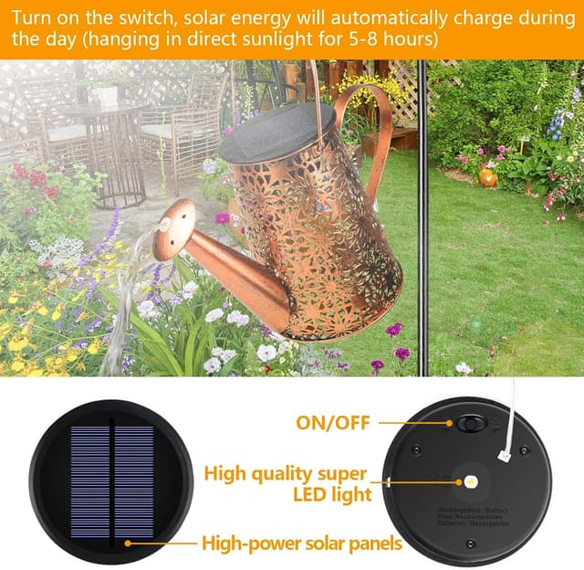 Thumbnail 4 de HELESIN Lot de 2 Lampes solaires arrosoir 1200 mAh