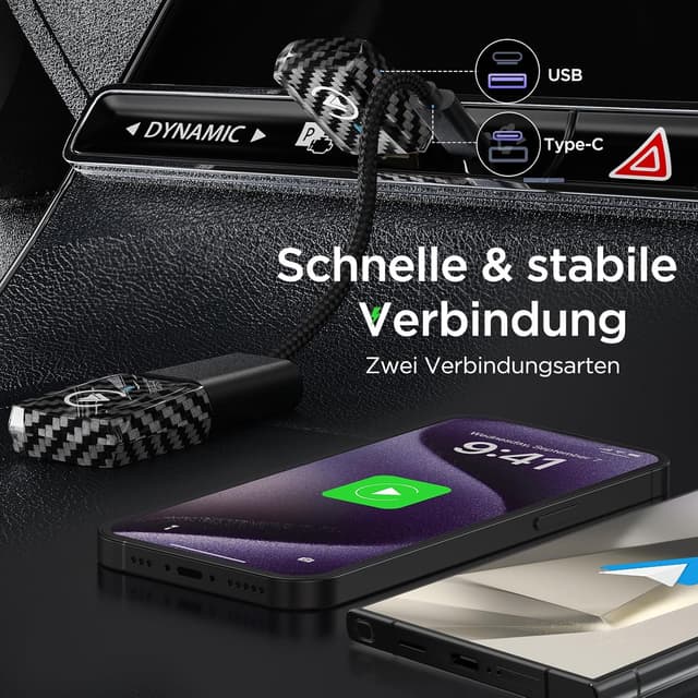 Detalle de MSXTTLY U2AC-01 Wireless CarPlay & Android Auto Adapter (U2AC-01) – kabellos per USB, schwarz