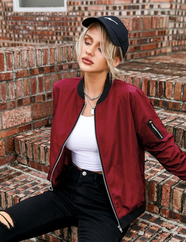 Detalle de Zeagoo Giacca Bomber Donna corta slim con zip e maniche lunghe