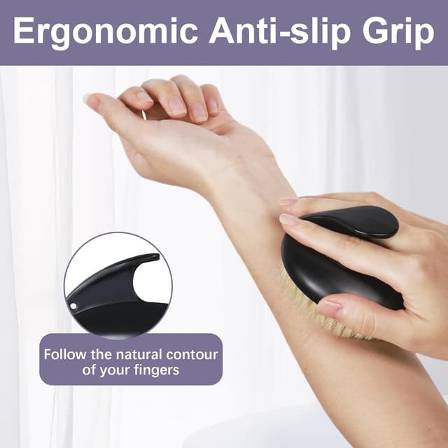 Thumbnail 3 de Dry Brushing Body Brush by Boar Bristles for exfoliation & lymphatic drainage 🫧