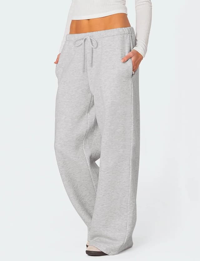 Detalle de HeSaYep Women’s Fleece-Lined Sweatpants with Pockets (Wide-Leg, High-Rise Winter Warm)