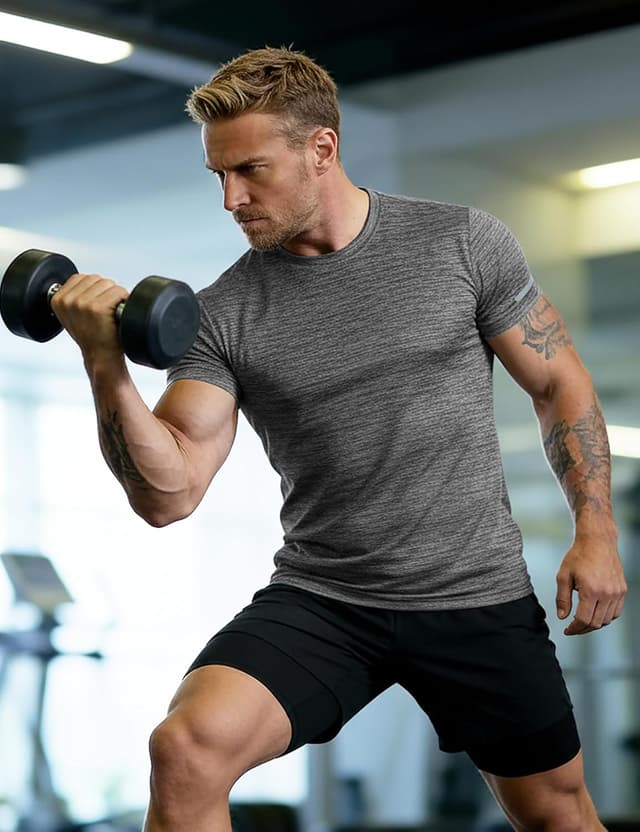 Detalle de MAGCOMSEN men’s quick-dry gym & running t-shirt (polyester, breathable, 4-way stretch)