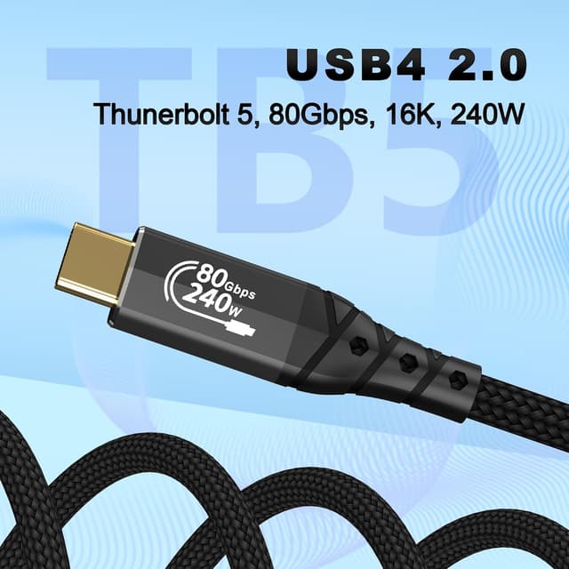 Detalle de ZIKNYDO USB‑C Thunderbolt 5 Kabel 3 m (80 Gbps, PD 3.1 bis 240 W) für 16K/Triple‑4K und eGPU