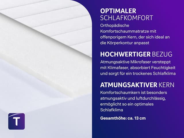 Detalle de Traumnacht Easy Comfort Kaltschaummatratze 100x200 cm (H3 mittelfest) – atmungsaktiv, hypoallergen & Öko-Tex zertifiziert