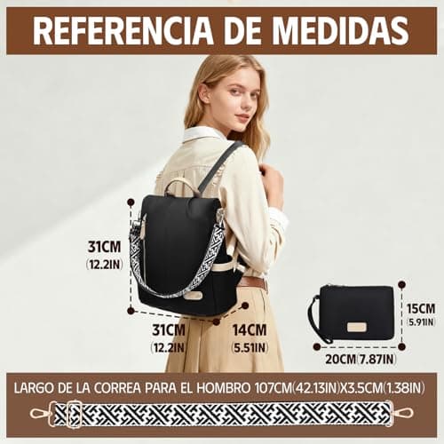 Detalle de ONETOALL Bolso Mochila Mujer antirrobo impermeable convertible con bolsillos RFID (negro)