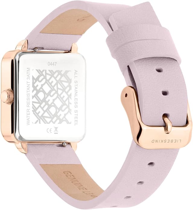 Detalle de Liebeskind Berlin Damen-Armbanduhr mit eckigem Quarzwerk, 28x28 mm, 3 ATM wasserdicht & Leder-/Meshband