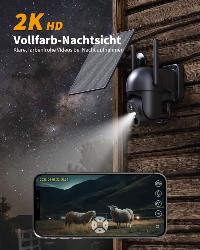 Detalle de NUASI 4G LTE Solar-Überwachungskamera für außen mit Akku, SIM-Karte & PIR (2K, ohne WLAN, PTZ)