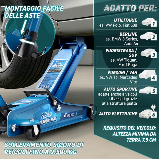 Thumbnail 2 de TRESKO Cric idraulico 2,5T altezza 85–385 mm per auto 🛠
