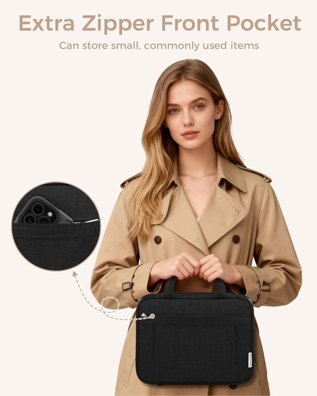 Detalle de BAGLHER Travel Toiletry Bag for Women (Large Black) with Hanging Hook and Organiser Compartments