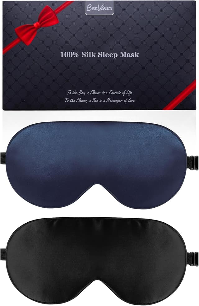 Detalle de Seiden-Schlafmaske im 2er-Set: 100% Maulbeerseide Augenmaske mit verstellbarem Riemen von BeeVines