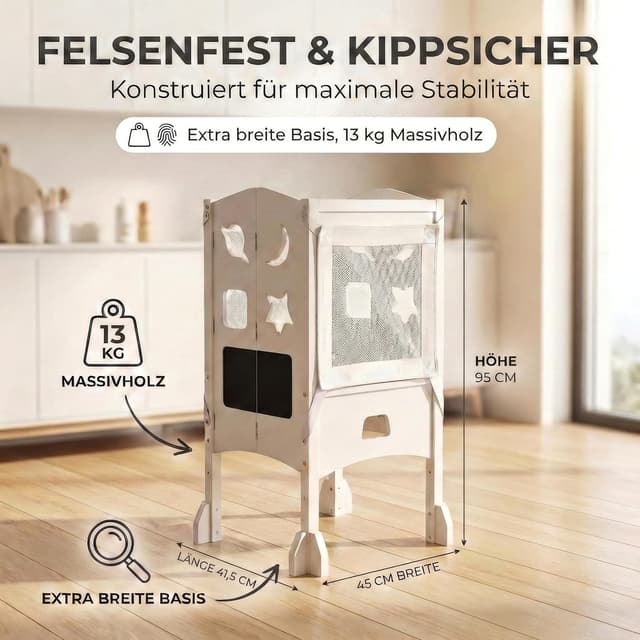Detalle 2 de BabybeFun Lernturm ab 1 Jahr (klappbar) mit 360° Sicherheitsnetz & Anti-Kipp-Schutz