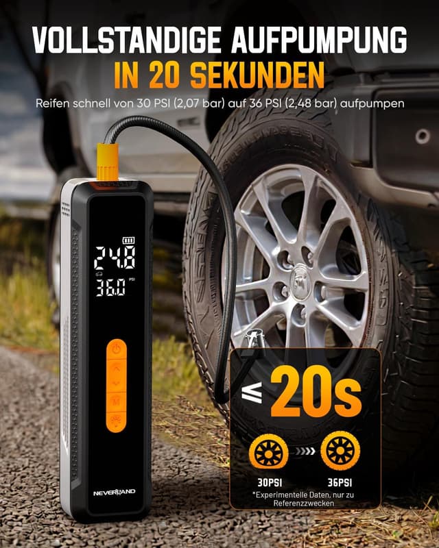 Detalle de NEVERLAND Akku-Fahrradpumpe mit 150 PSI